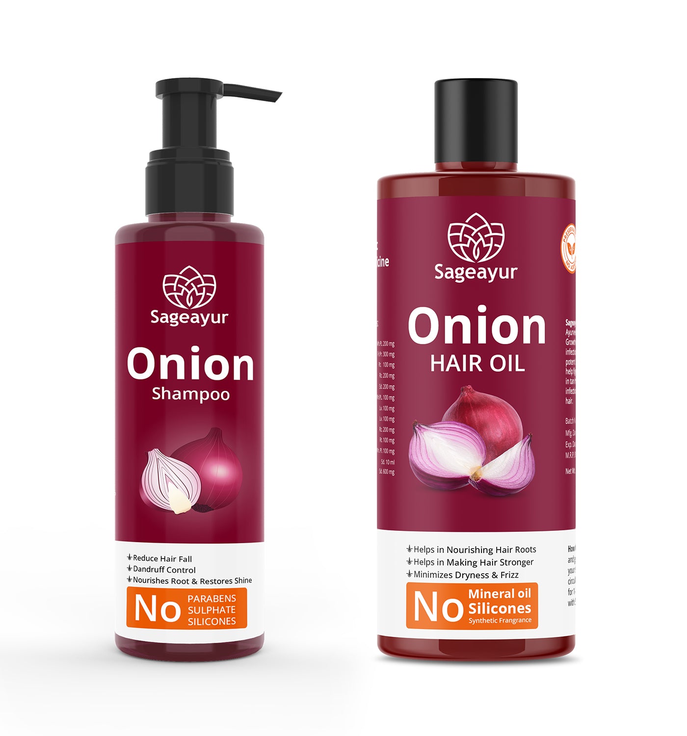 Sageayur Onion Shampoo & Oil for Hair Growth & Hair Fall Control Hair Cleanser for Strong & Shiny Hair, for Men & Women - 200Ml